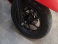 Front part of motorcycle wheel Royalty Free Stock Photo