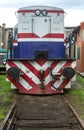 front part of old locomotive on siding