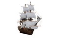 Front perspective 3D illustration of an old wooden pirate sailing ship isolated on a white background Royalty Free Stock Photo