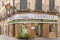 Front of a pharmacy in the town of Llucmajor Royalty Free Stock Photo