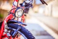Bike in the city: Front picture of a city bike, blurred background
