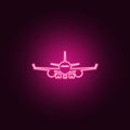 front of the plane icon. Elements of Airport in neon style icons. Simple icon for websites, web design, mobile app, info graphics Royalty Free Stock Photo