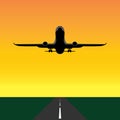 Front of a plane ,taking off during sunset Royalty Free Stock Photo