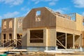 front of a plywood house facade new wood lumber Royalty Free Stock Photo