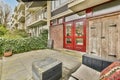 the front porch of an apartment building with a door Royalty Free Stock Photo