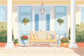 front porch of a greek revival villa, magazine style illustration