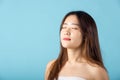 Front portrait of Asian young woman beautiful face closed eyes and smiling Royalty Free Stock Photo