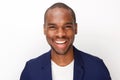 Front portrait of handsome black man smiling against isolated white background Royalty Free Stock Photo