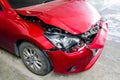 Front of red car get accident hit the damage until crash Royalty Free Stock Photo