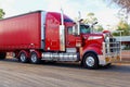 Front red freight trailer truck, road train Australia Royalty Free Stock Photo