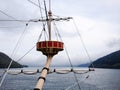 Front section of a pirate ship at Lake Ashi in Japan. Hakone sightseeing cruise.