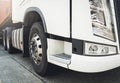 Front of Semi Trailer Truck the Parking. Truck Wheels Tires. Industry Cargo Freight Trucks Transport. Logistics. Royalty Free Stock Photo