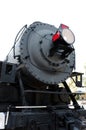 Front shot of steam railway locomotive from below