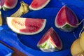 Front shot of watermelons at fruit seller Royalty Free Stock Photo