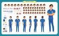 Front, side, back view animated character. Doctor character creation set with various views, face emotions, poses and gestures. Royalty Free Stock Photo