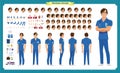 Front, side, back view animated character. Doctor character creation set with various views, face emotions, poses and gestures. Royalty Free Stock Photo