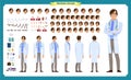 Front, side, back view animated character. Doctor character creation set with various views, face emotions, poses and gestures. Royalty Free Stock Photo