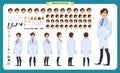 Front, side, back view animated character. Doctor character creation set with various views Royalty Free Stock Photo