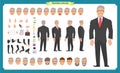 Front, side, back view animated character. Manager character creation set