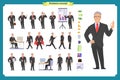 Front, side, back view animated character. Manager character creation set