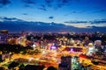 Front side of Ben Thanh market and the surroundings in twilight, Saigon, Vietnam