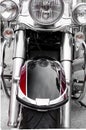 front side of classic motorcycle/ Chrome and black pain