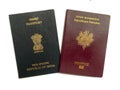 Front side covers of India and France passports on white background Royalty Free Stock Photo