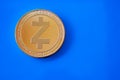 The front side of crypto currency gold coin zcash