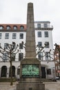 Front side of Monument to Reformations on Bispetrov square in city center of Copenhagen city of Denmark.King Christian III Royalty Free Stock Photo