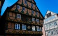 Front side of the renovated facade of a half-timbered house in the old town Royalty Free Stock Photo