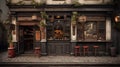front side of a traditional old Irish or British pub, name is not readable Royalty Free Stock Photo