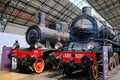 Front side of two ancient steam trains Royalty Free Stock Photo