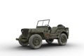 Front side view 3D illustration of a vintage green military jeep isolated on white