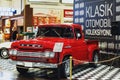 Front side view of a Ford f100 red pick-up which produced in USA in 1960. Editorial Shot in Izmir Turkey Royalty Free Stock Photo