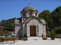 Front side view to church of Agios Nikolaos and Agia Anastasia at the fishing harbour of Olympiada, Halkidiki