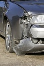 Front of silver car get damaged by crash Royalty Free Stock Photo