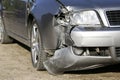 Front of silver car get damaged by crash Royalty Free Stock Photo