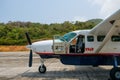 Front of small Cessna propeller airplane from Air Panama with