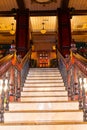 Front staircase in an expensive restaurant. Luxurious interior of traditional English restaurant