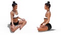 Front three-quarters and Left Profile Poses of a Woman in Yoga Easy Pose