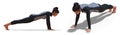 Front three-quarters and Right Profile Poses of a Woman with Sport Outfit in Yoga Plank Pose