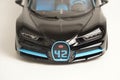 Front top view of toy Bugatti Chiron sports car model