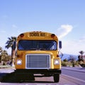 Front top view of a yellow school bus Royalty Free Stock Photo