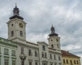 Front of town hall palace with two towers with clock in city Hr Royalty Free Stock Photo