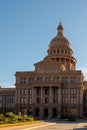 Front vertical view of the Texas State Capitol building under the clear blue skies Royalty Free Stock Photo
