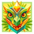 Front view of African mask shaped like a crocodile head in geometric style with warm colors Royalty Free Stock Photo