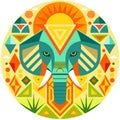 Front view of African mask shaped like an elephant head in geometric style with warm colors Royalty Free Stock Photo