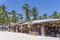 Front view of African shop clothes and souvenirs for tourists on the beach in Zanzibar island, Tanzania, east Africa