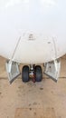 Front view of aircraft ATR nose wheel Royalty Free Stock Photo