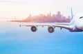 Front view of airplane in air at San Francisco bay Royalty Free Stock Photo